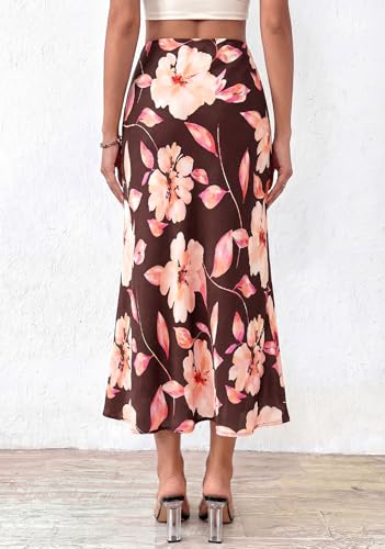 Image of BTFBM Satin Skirts for Women Trendy 2026 Summer Fall | High Waisted A-Line Leopard Print,Floral Print, Business Casual,Cocktail,Wedding Guest,Long Silk Midi Skirt