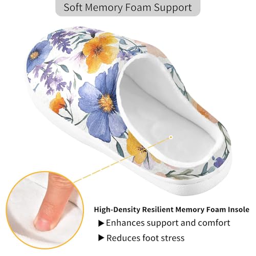 JUNZAN Spring Flowers Lavender Carnation Iris White Womens Cotton House Slippers Lightweight Memory Foam Indoor Shoes for Hospital Funny Presents 6-72