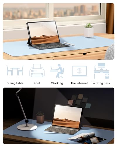 Image of YSAGi Leather Desk Mat, Large Mouse Mat, 60 x 35 cm, Baby Blue