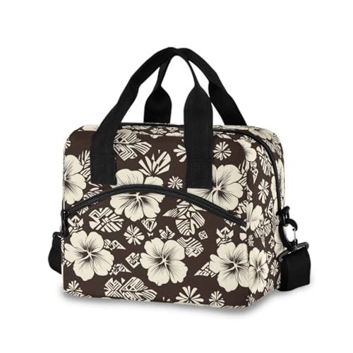Bolaz Insulated Lunch Bag Cooler Tote Bag Box Large for Women Men Hawaiian Hibiscus Flowers School Work Portable Adjustable Shoulder Strap Pocket