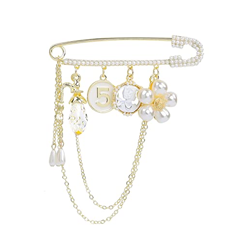 Image of Fashion Pearl Four Leaf Clover Brooch Number 5 Vintage Rhinestone Camellia Brooches Pins for Women Wedding /Bouquet /Banquet Jewelry (Pearl Brooch Pin)(Heart Brooch)