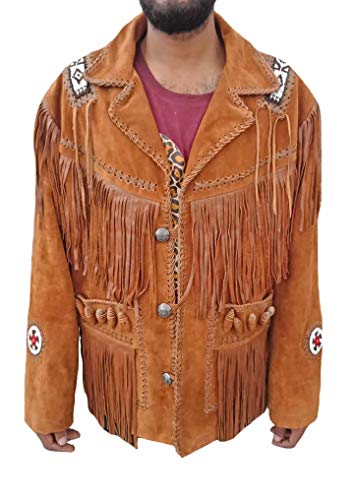 Classyak Men's Western Suede Leather Cowboy Jacket With Fringes