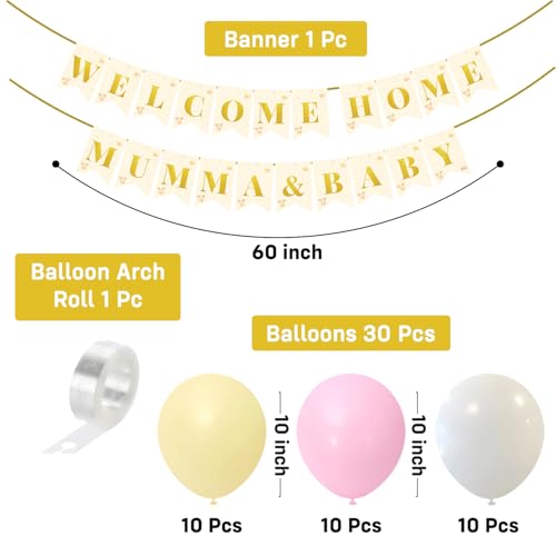 Image of Party Propz Welcome Baby Girl Decoration Kit - 32 Pcs Welcome Home Mumma & Baby Banner Set with Pastel Balloons, Naming Ceremony Decoration Kit (Cardstock, Latex)