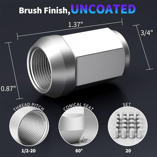 Image of Titanium 1 /2-20 Lug Nuts, 1 /2 inch x20, 20pc | Ultra-Light Closed End Acorn Wheel Nuts, High-Strength & Corrosion-Resistant Titanium Alloy, One-Piece Design