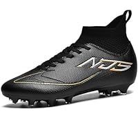 NINIKUA Mens Soccer Cleats Outdoor Professional Training Turf Football Boots Lightweight Breathable Youth Boys Athletic Training Sneakers for AG/FG Black