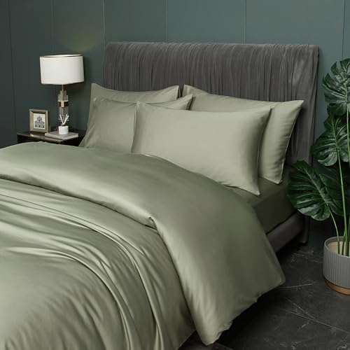 DXHOME Bambus Bettwäsche 135x200cm 4teilig Salbeigrün Grün Uni...