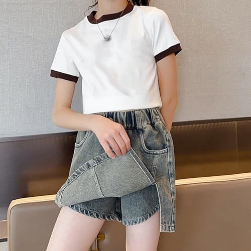 Teens Girl's Side Slits Denim Skirt Y2k Elastic High Waist A Line Jean Skirt with Pockets School Uniform Skorts for2