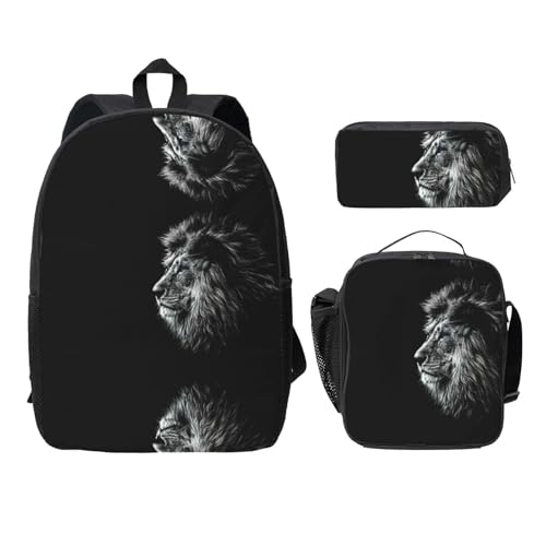 Sac à dos école intermédiaire EdWal imprimé lion Noir avec trousse pour les journées de cours
