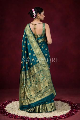 Image of Women's Soft Silk Style Jacquard Saree with Rich Zari Woven Border & Pallu | 5.6 Mtr Saree with 0.8 Mtr Unstitched Blouse