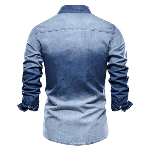 LONGBIDA Mens Denim Shirt Button Down Long Sleeve Casual Slim Fit Shirts2