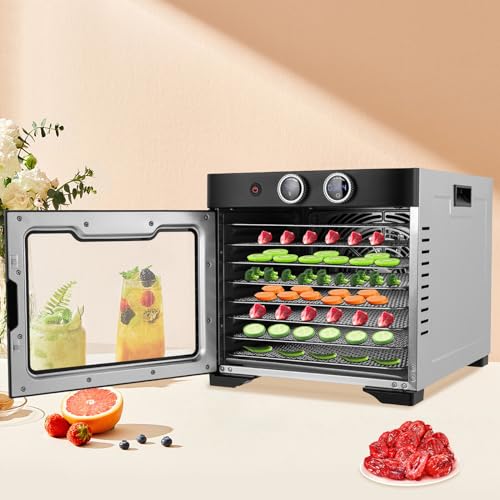 Dörrautomat, 800 W Edelstahl Dörrautomat 8 fach mit Temperaturregler (20 °C – 90 °C), 24 Std. Zeitschaltuhr, für Lebensmittel Fleisch Früchte Gemüse – Bild 3