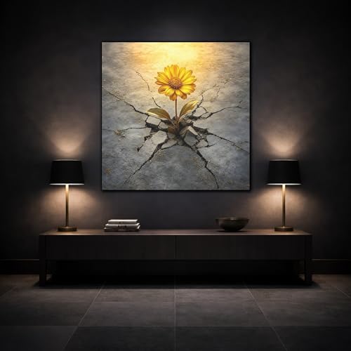 Toile canvas fleur jaune relief 3cm tableau carré salon - 3
