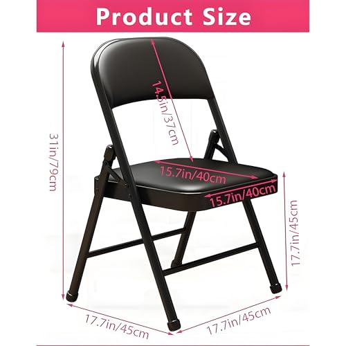 Image of MRC Metal Folding Chair with Super Soft Cushion Seat Upholstered Leatherette for Space-Saving Design for Home, Office, and Dorm Rooms Kitchen,Work,Sturdy,Garden,Balcony,Restaurant Chair - Black