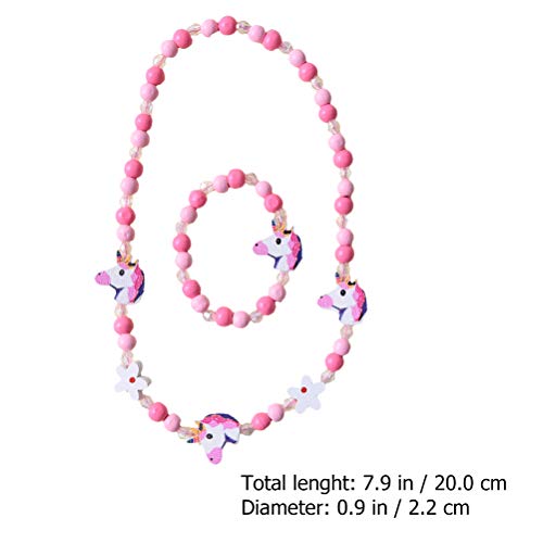 Image of LUOZZY Beaded Bracelet Wooden Unicorn Necklace Colorful Neck Jewelry for Women Girls 2 Pcs