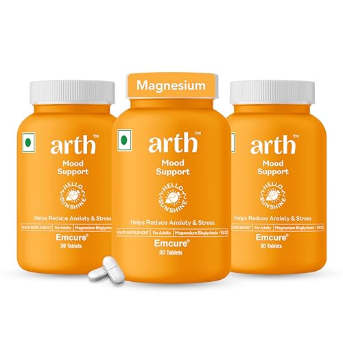 Image of Arth Chelated Magnesium Bisglycinate Supplement | With Vitamin D2 & B6 | High Absorption 1000mg Magnesium Bisglycinate complex for Muscle Recovery, Relaxation & Better Sleep | Stress & Anxiety Support | 90 Veg Tablets | For Men & Women