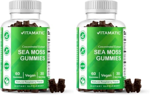 Image of Vitamatic Irish Sea Moss Gummies with Bladderwrack & Burdock Root - Botanical Extract Supplement - Vegan, Non-GMO - 60 Count (Pack of 2)