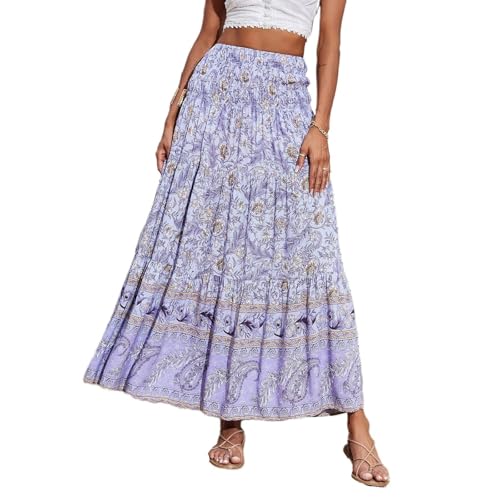 Women's Skirts Summer Gypsy Skirts for Women UK Bohemian Skirt Fashionable Solid Color High Waist Bohemiant Purple