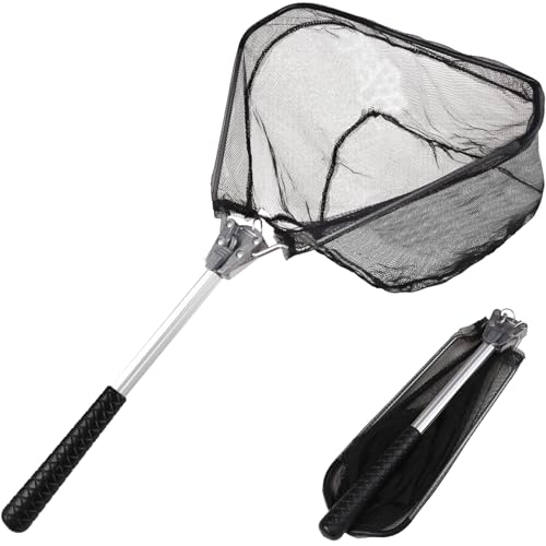 Yeahmart Red de Pesca con Mango Telescópico de Aluminio, Malla de Nylon Plegable para Agua Dulce y Salada, Equipo de Pesca Portátil para Niños, Hombres y Mujeres, Extensible de 21 a 75 Pulgadas