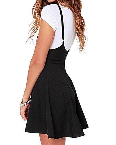 Springcmy Women's Suspender Skirts Basic High Waist Versatile Flared Skater Ruffle Hem Flared Skirt Overall Dress2