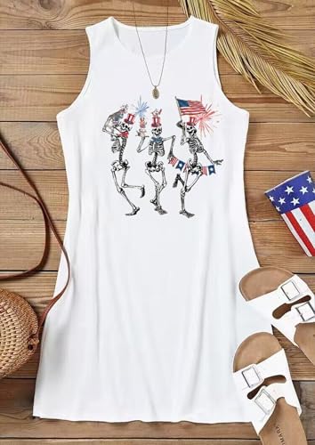 Image of American Flag Tank Dress for Women 4th of July Patriotic Graphic Sleeveless Mini Dress Casual Vacation Short Dresses