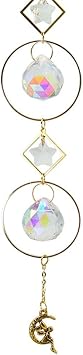 Crystal Wind Chime Gold Plated Star Moon Pendant Icyant Colorful Crystals Metal Ring Hanging Pendant Rainbow Maker Hanging Glass Prisms Pendants for Window Home Garden Car Decoration