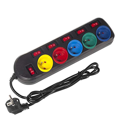 Maclean MCE204 5-Fach Steckdosenleiste 1,5m mit Schalter Mehrfach Steckdosen Leiste Kinderschutz Schuko 2500W FR Stecker (Schwarz/Mehrfarbig) - Image 3