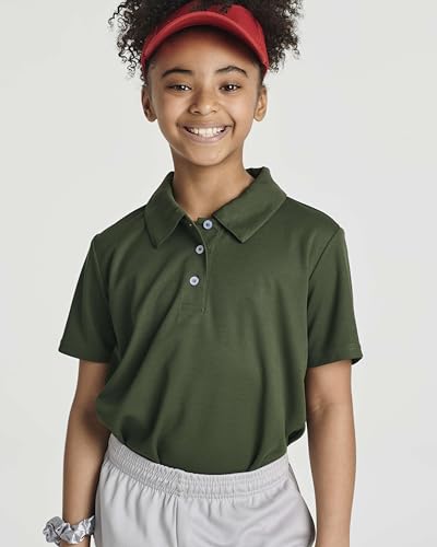 Real Essentials Pacote com 3: Uniforme escolar polo de desempenho de manga curta para meninas (idade
