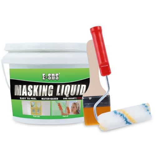 E-SDS New Masking Liquid Tape 32 fl.oz Masking Liquid Transparent Peelable Coating for Window Painting with Roller & Brush(Green)