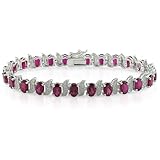 Sterling Silver Created Ruby and Accent Diamond Tennis Bracelets (0.03 Cttw, H-I Color, I3 Clarity), 7"