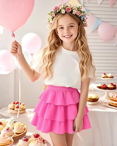 Image of KEREDA Girls Skirt Kids Casual 3-Layer Ruffle Skort School Uniform Skirts for Girls
