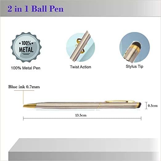 Image of Personalised Ballpoint Pen with Stylus - Custom Engraved Gold Metal Pen for Touchscreen Devices | Smooth Writing Executive Pen for Office, Students & Professionals