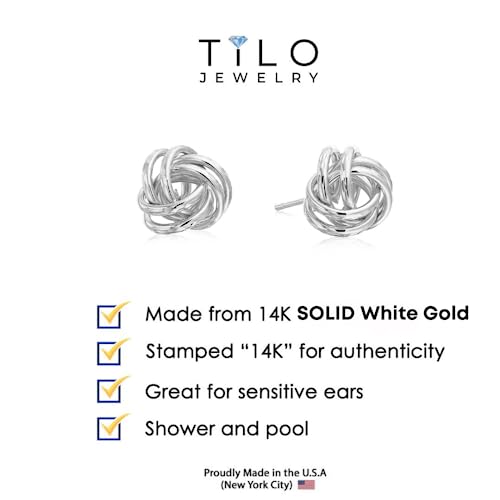 14K Gold Diamond-Cut Love Knot 9Mm Stud Earrings- Push Back, White Gold #TOP1