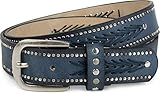 hochwertige Verarbeitung styleBREAKER Nietengürtel mit Fadenmuster und kleinen Flachnieten, Vintage Nieten Gürtel, kürzbar, Unisex 03010077, Farbe:Jeansblau, Größe:90cm