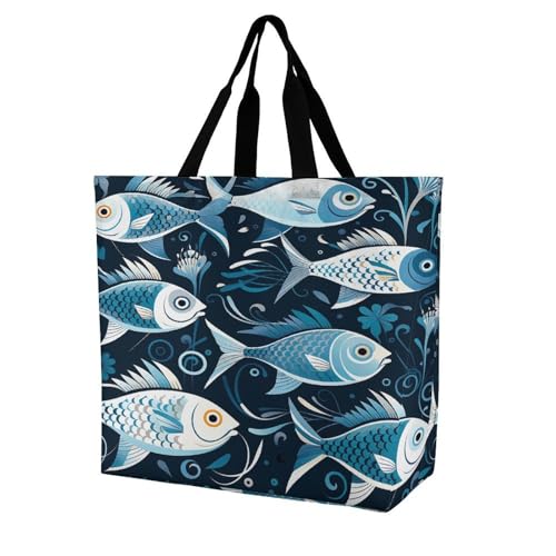 Women's Multi-Functional Shopping Bag，Cartoon Fish Print Printing Messenger Bag Shoulder Bag for Travel, Work, Shopping & Parties with Inner Pocket, Grocery Bag Lightweight & Water-Resistant