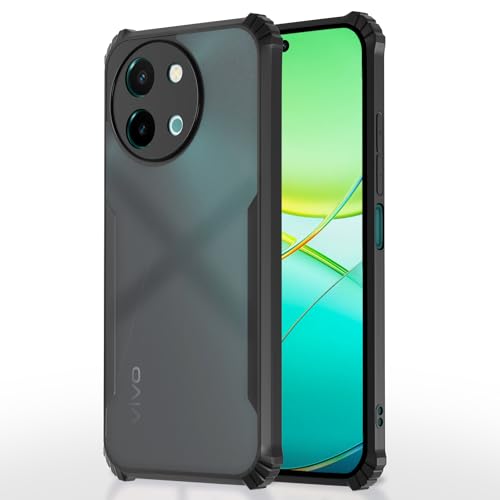 Image of Pikkme Vivo Y38 5G Back Cover | Crystal Clear Transparent Back | Ultra Hyrbid | Full Camera Protection | Raised Edge | Bumper Back Case (Black)