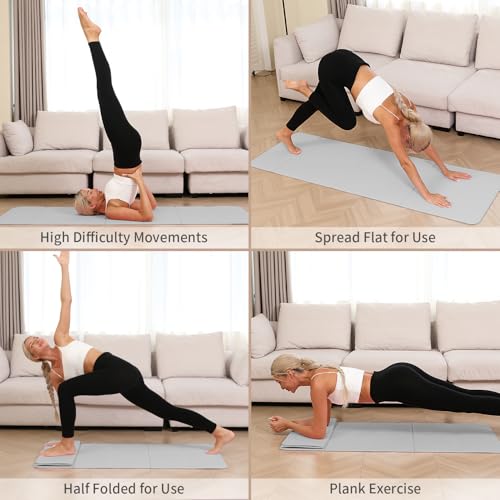 PAIDU Foldable Yoga Mat - 10mm Extra Thick, 75"26" Non-Slip Exercise Fitness Mat | SGS Eco-Certified, Portable for Yoga/Pilates/Studio/Home Workout (Grey) by PAIDU - Image 4