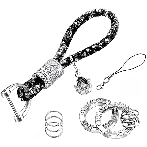 PlusRoc Crystal Car Keychain for Women Bling Rhinestones Key Chain Ring Car Key Accessories, Black Cover