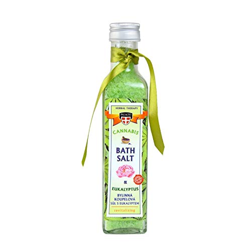 Palacio Sales de baño con aceite de cáñamo y eucalipto, sin aceite mineral, parabenos, siliconas, 260 g en botella de cristal