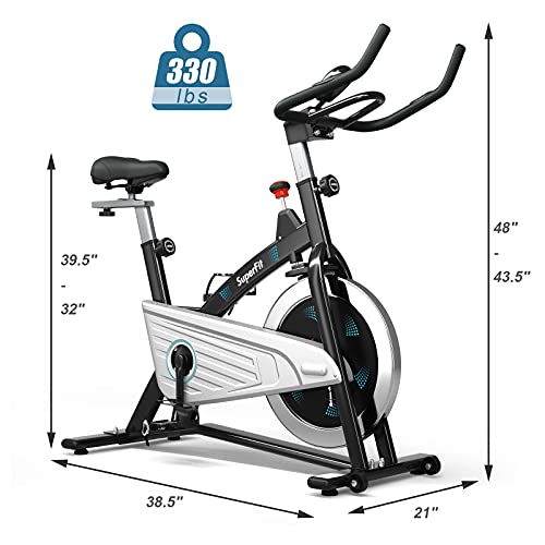 Goplus Magnetic Stationary Bike, Indoor Exercise Cycling Bike Smooth Belt Drive W/ Heart Rate, LCD Monitor, Full Adjustment Near-silent Home Cardio Workout Spin Bike