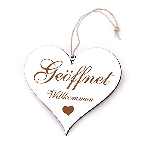 Schild Herz Türschild - Geöffnet Geschlossen - Ladenschild Geschäft Dekoschild 13x12cm (Geöffnet)
