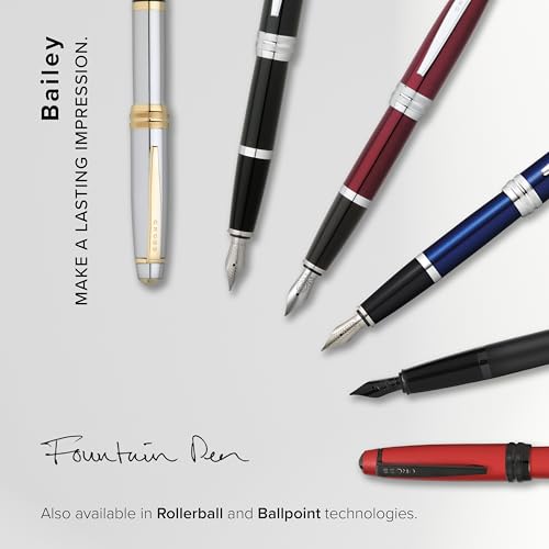 Image of Cross Bailey Matte Gray Refillable Fountain Pen - Medium Point, Black Ink, Smooth Writing, Presented in a Premium Gift Box