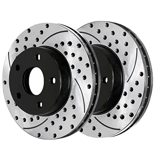 AutoShack PR65036LR Front Drilled Slotted Brake Rotors Black Pair of 2 Driver and Passenger Side Replacement for Cadillac DeVille Seville Buick Park Avenue LeSabre Oldsmobile Aurora Chevrolet Impala