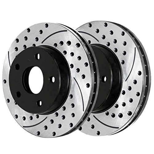 AutoShack Front Drilled Slotted Brake Rotors Black Pair of 2