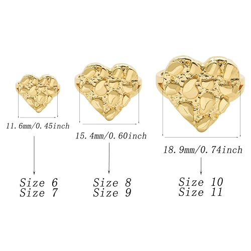 14k Gold Plated Brass Rough Textured Cookie Heart Shape Nugget Rings For Women/Men2