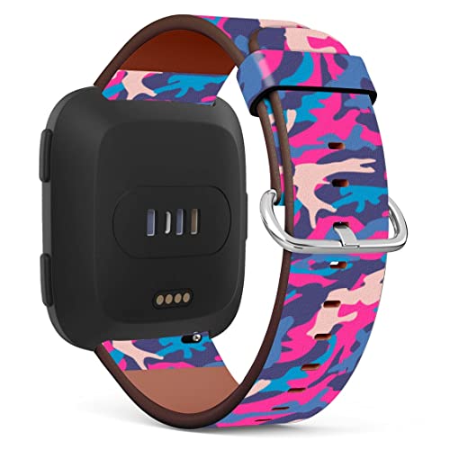 Mingdao Compatible with Fitbit Versa 2 / Versa / Versa Lite / Versa SE Patterned Leather Replacement Band (Neon Camouflage Pattern-Wb01)