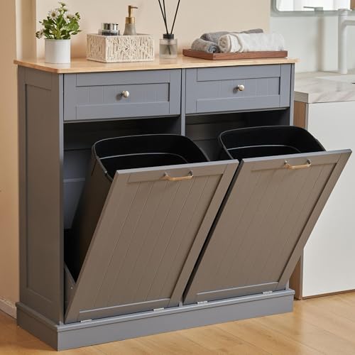 AHB Double Tilt Out Trash Can Cabinet Hidden Kitchen Trash