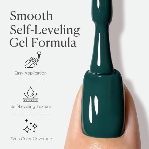 Image of AZUREBEAUTY 18ML Dark Green Gel Nail Polish | Pure Deep Green Soak Off UV /LED Gel Polish for French Tips, High Gloss Solid Green Nail Art Gel for DIY Manicure Salon Use