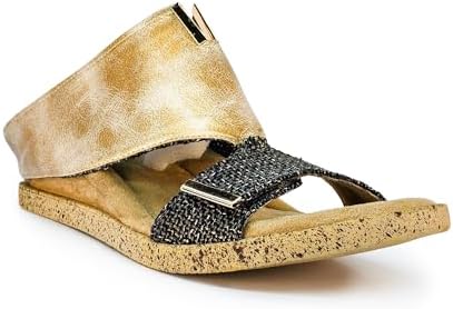 Modzori Kleo Women's Low Wedge Reversible Slide Sandal Gold-Black flips to Pearl Gold 9 | Image 4