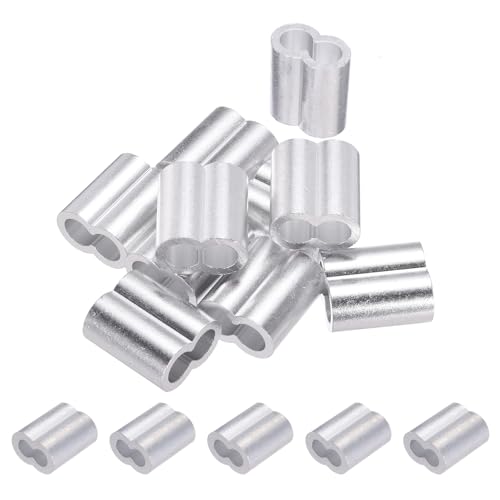 PATIKIL 10mm (3/8) Manicotti Fune Compressione in Alluminio, 10 Pezzi Manicotti per Cavi Anelli per Cavi Metallici Ghiera Crimpatrice per Montaggio Ringhiera, Tono Argento