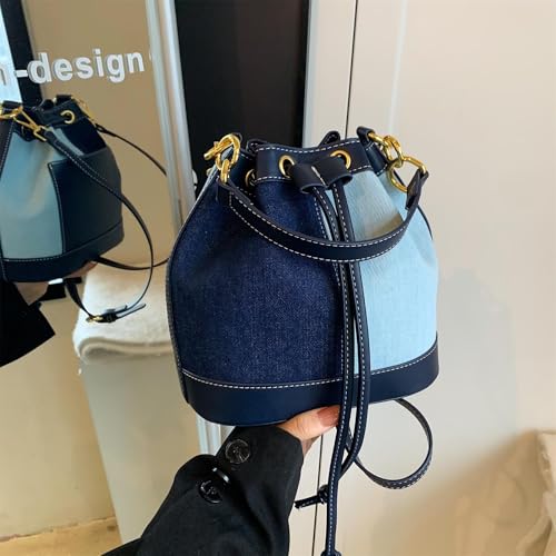 Denim Bucket Bag for Women Handbag Trendy Jean Purse Drawstring Crossbody Shoulder Bag2